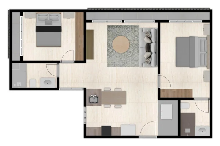 Furnished floor plan of the Haru residence