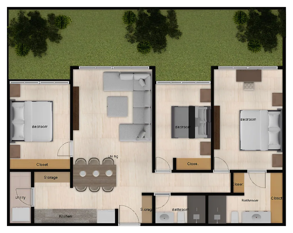 Plano amueblado de la tipología Nami